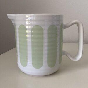 Crate & Barrel ELSA Milk Syrup Jug Pitcher Ribbed Glazed Pottery Celery green